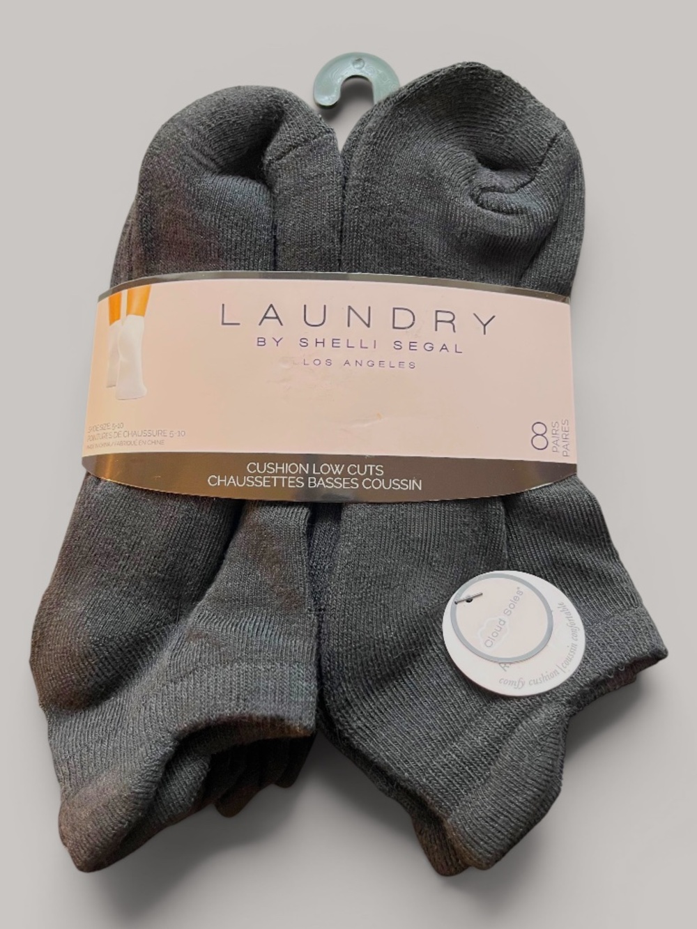 Laundry by Shelli Segal 8 Pairs Black Cushion Low Cut Socks Size 5-10 NWT